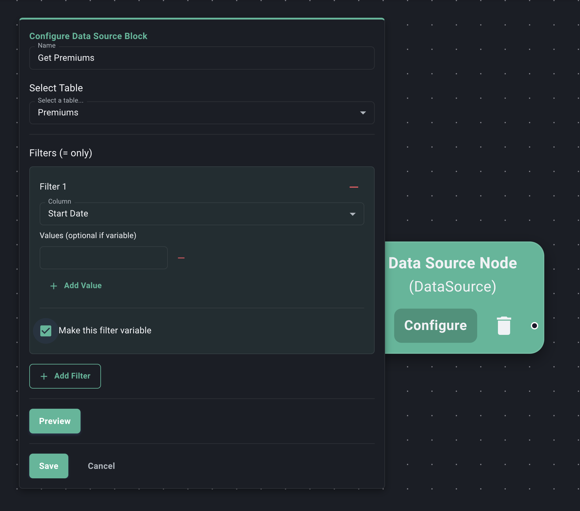 Configure Data Source Panel